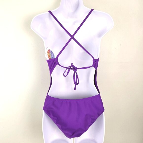 Sporti Womens Poly Pro Tie Back One Piece Swimsuit Size 34 Purple Pool Beach - Picture 6 of 11